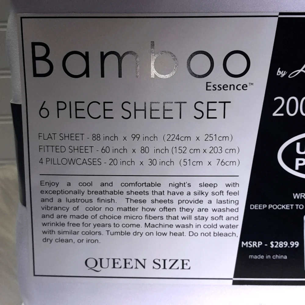 Bamboo Essence Queen White 6 Piece Sheet Set